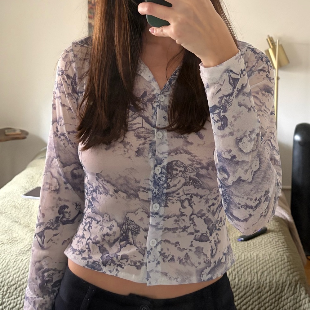 Motel Rocks Blue and White Angels Button-Down Shirt